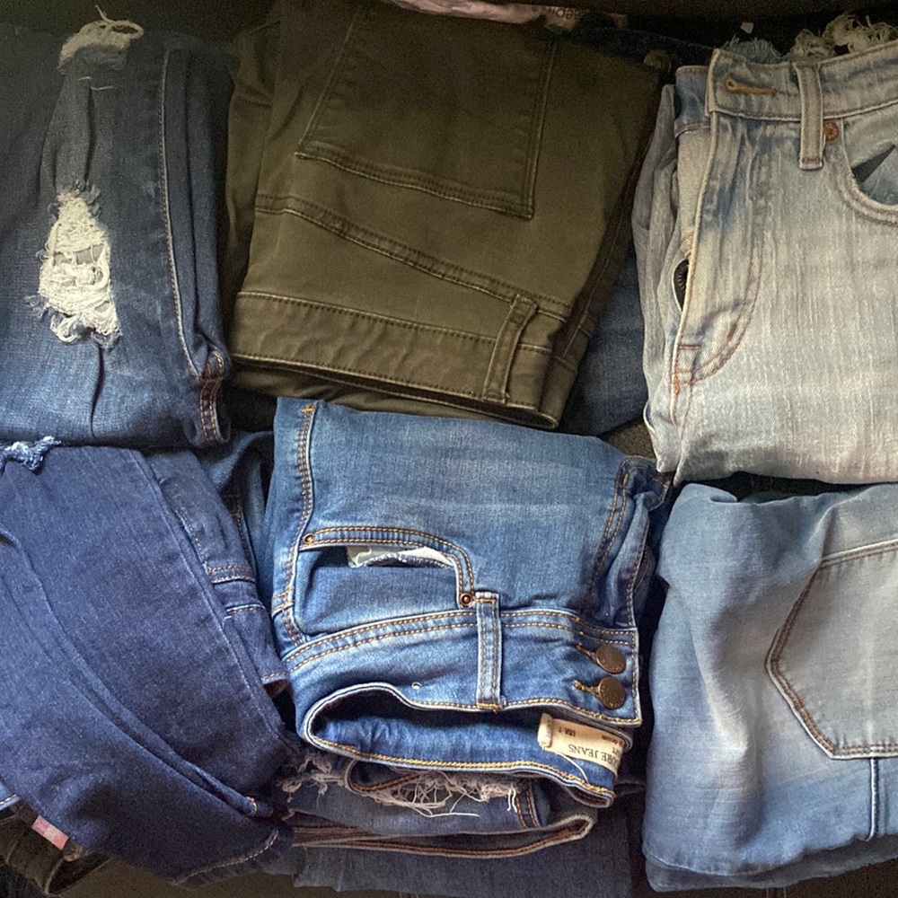 Sizes five through seven gently used and some new jeans different brands .